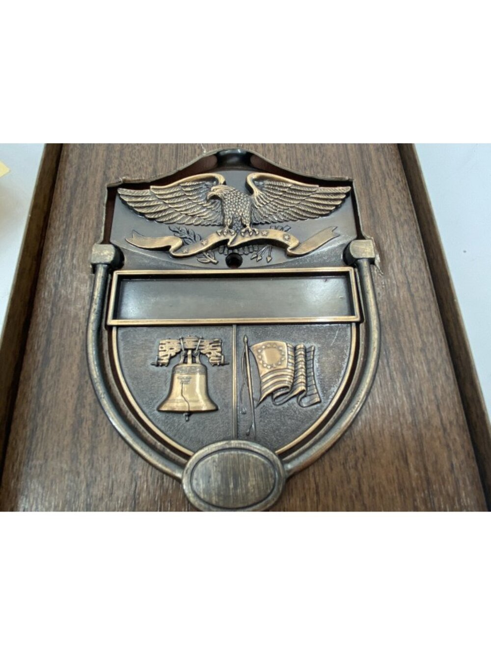 NIB Heritage Colonial Door Plaque Knocker Eagle Liberty Bell Flag Engravable